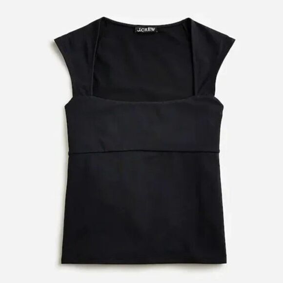 . Crew CA528 Black Squareneck cap-sleeve top in stretch cotton blend NWT - Picture 1 of 8
